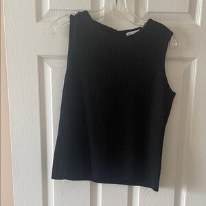 St. John Black Ribbed Crewneck Tank and pull on skirt
